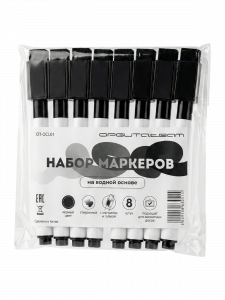 Маркеры черные на водной основе с магнитом и губкой для магнитной доски, набор 8 шт Орбита OT-OCL01